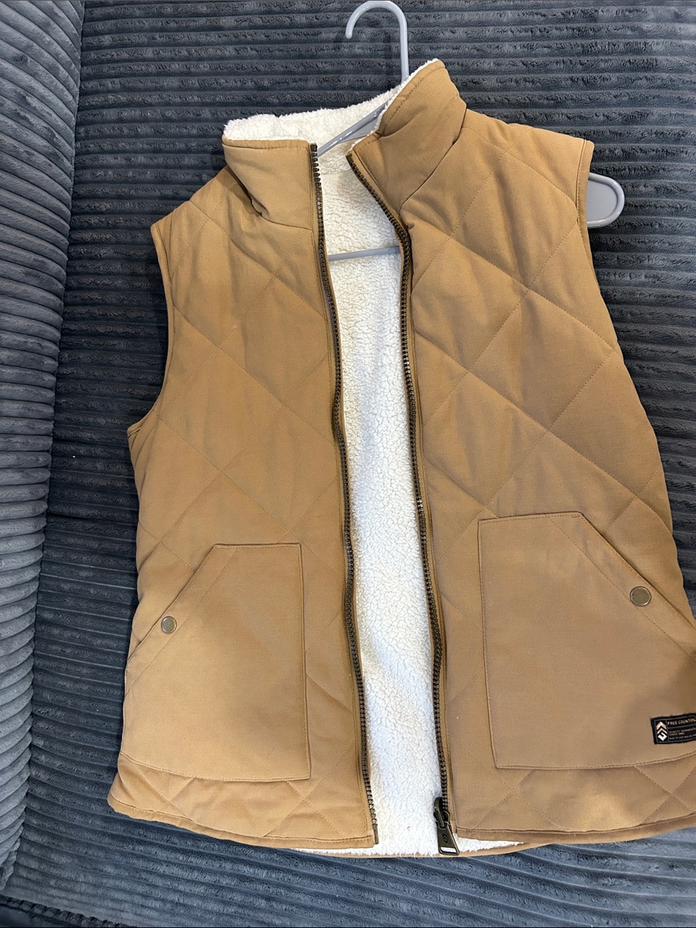 Free Country Camel Quilted Sherpa-Lined Vest